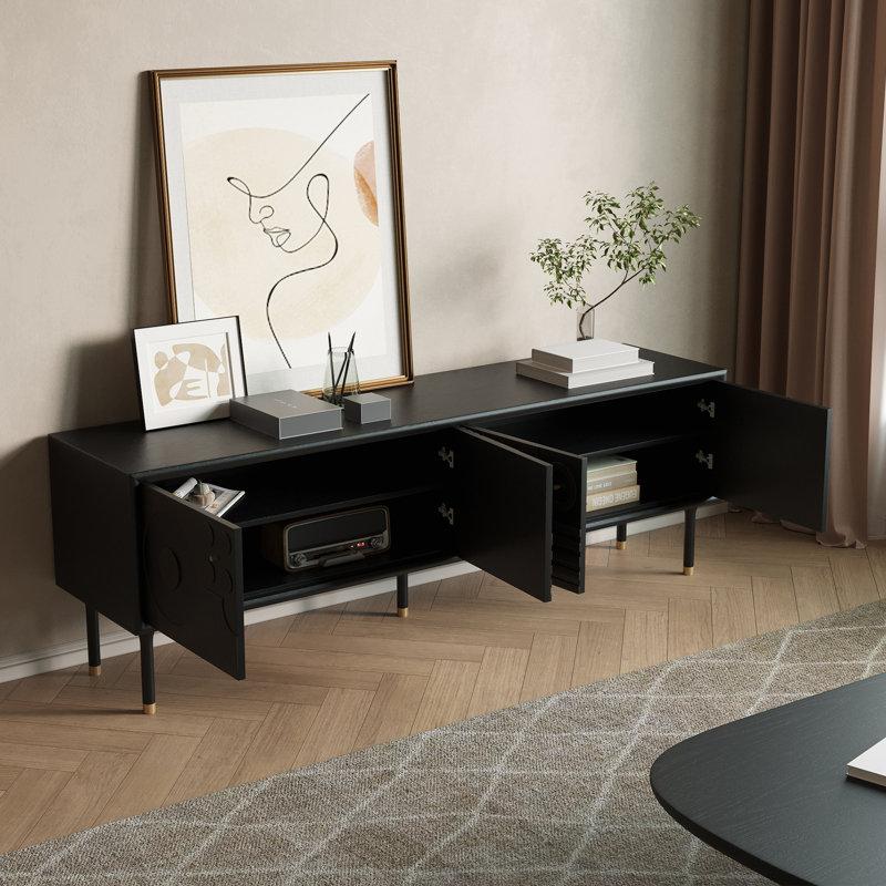 Meuble télé Mid-Century moderne, entièrement assemblé, H 22,83 po x L 70,86 po x l 16,93 po, Marron foncé