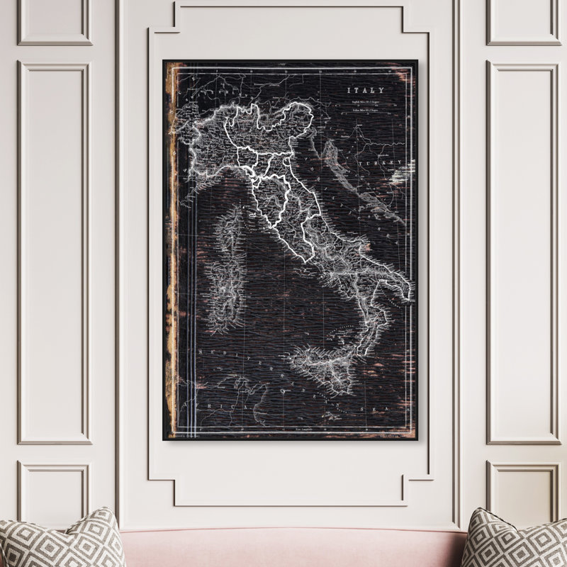 « map of italie 1873 », impression sur toile, H 54 po x l 36 po, Cadre noir