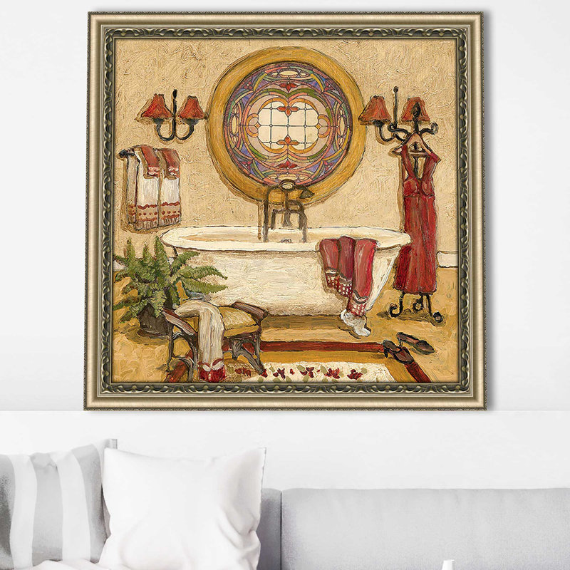 «Art Deco Bath I (Square)» par Charlene Olson, reproduction, Encadrement champagne, H 37 po x l 37 po x P 1 po