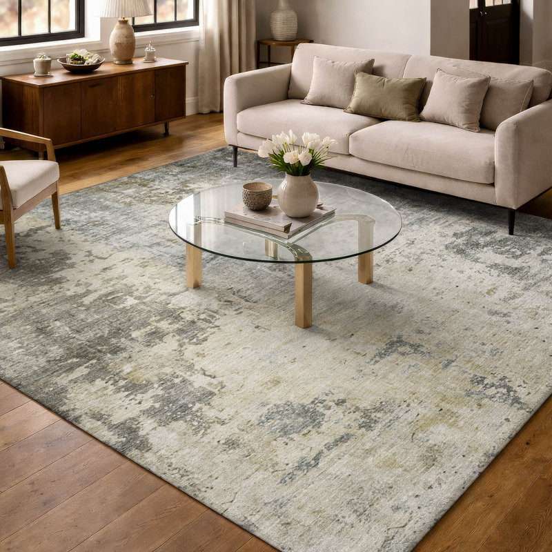 Machine Washable Indoor/Outdoor Chantille ACN2869 Abstract Rug, Pewter, 5' x 7'6"