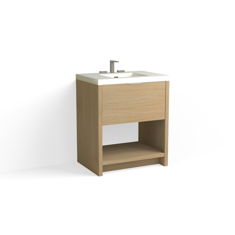 Vista 30" W Freestanding Single Bathroom Vanity, White Gloss, Single-Hole, White Nanomatte/Matte Black