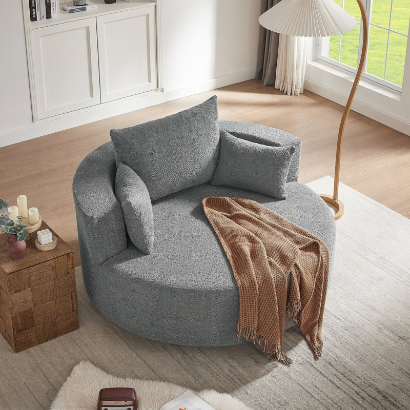 Fauteuil d'appoint pivotant à 360 ° avec 3 coussins amovibles, chambre à coucher, bureau et hôtel, Gris