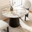 Table de cuisine ronde 38,72 po, piédestal noir, pierre frittée et bois massif, style, grain de bois naturel, salle à manger 38,72 po avec plateau, base, fondu-43717576-206451502
