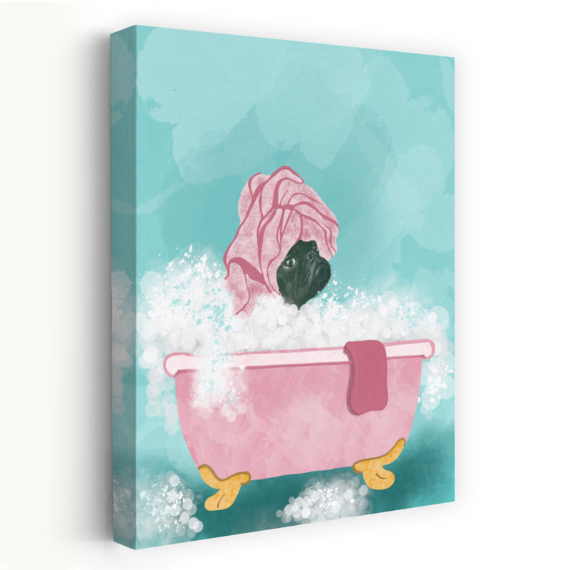 Art contemporain chien Pampered Pug Bath, H 18 po x l 12 po