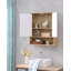 Armoire murale de salle de bain avec porte double, tablette inférieure, portes à motif ondulé, tablette intérieure réglable, installation facile, bois blanc et naturel