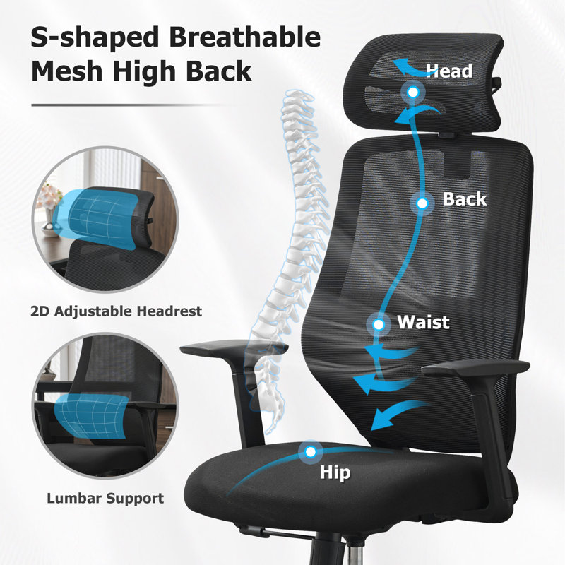 Nathania Ergonomic Mesh Task Chair with Adjustable Headrest Office Chair