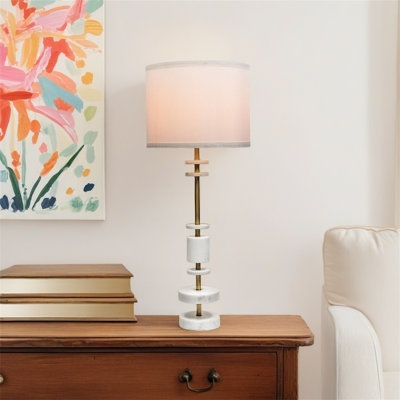 D13X32.8" Table Lamp With Marble Base And Metal Frame (Lampshade Assembly Required)