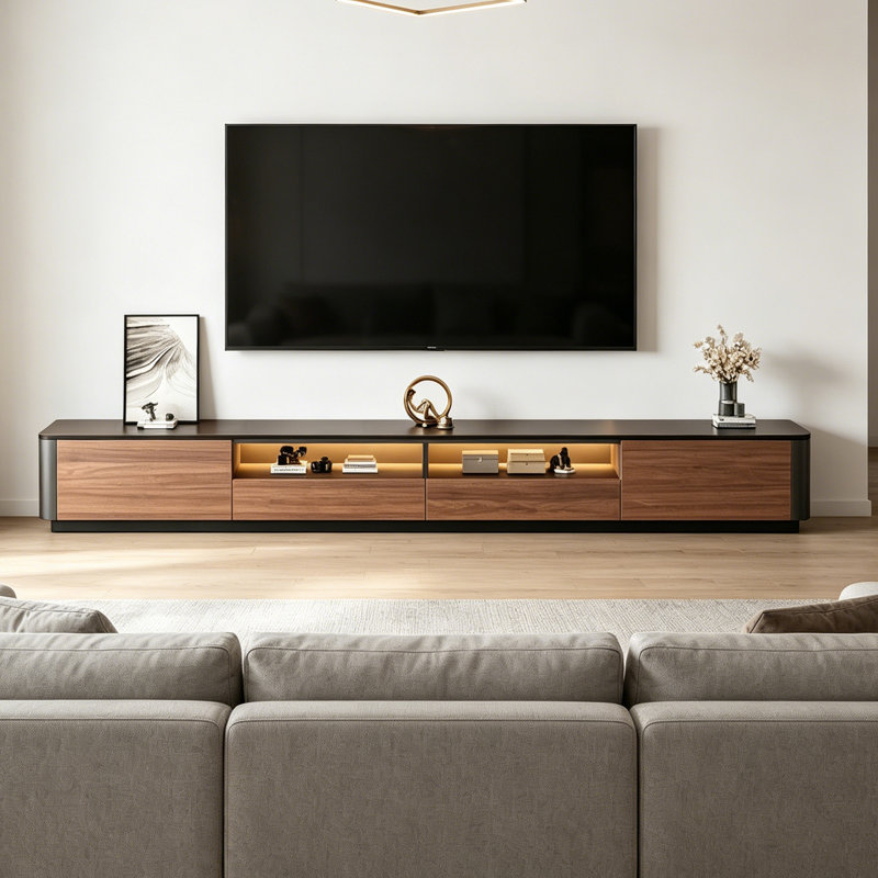 Meuble télé de rangement élégant en bois, H 13,38 po x L 86,61 po x l 11,81 po