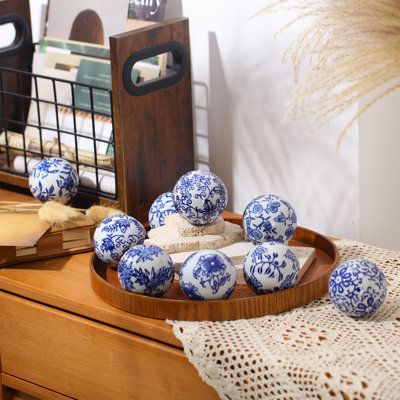 9 boules de porcelaine décoratives en porcelaine bleue et blanche pour bols en céramique