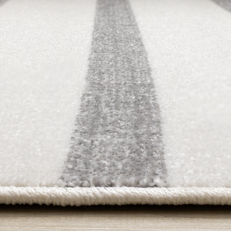 Tapis beige / crème en polypropylène tissé à la machine Wum, Rectangle 6 pi 7 po x 9 pi 10 po, Gris / Blanc