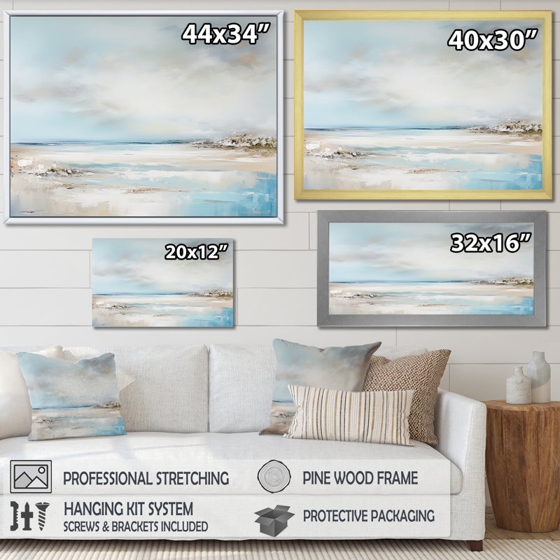 «Beige et bleu» de la plage, horizon minimaliste I - plage côtière, impressions sur toile, 12" H x 20" W, Toile tendue