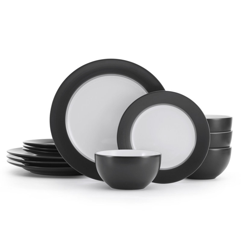 Service de table en grès 12 pièces Grayson, service pour 4, Gris anthracite