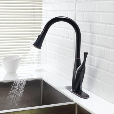Oil - Rubbed Bronze Pull Out Faucet For Kitchen, Sleek And Functional Design, To Rust, Single Handle Water Flow, 360 Degree Swivel High Arc Spout, Dual Spray Modes, Easy Installation Kitchen Faucet,