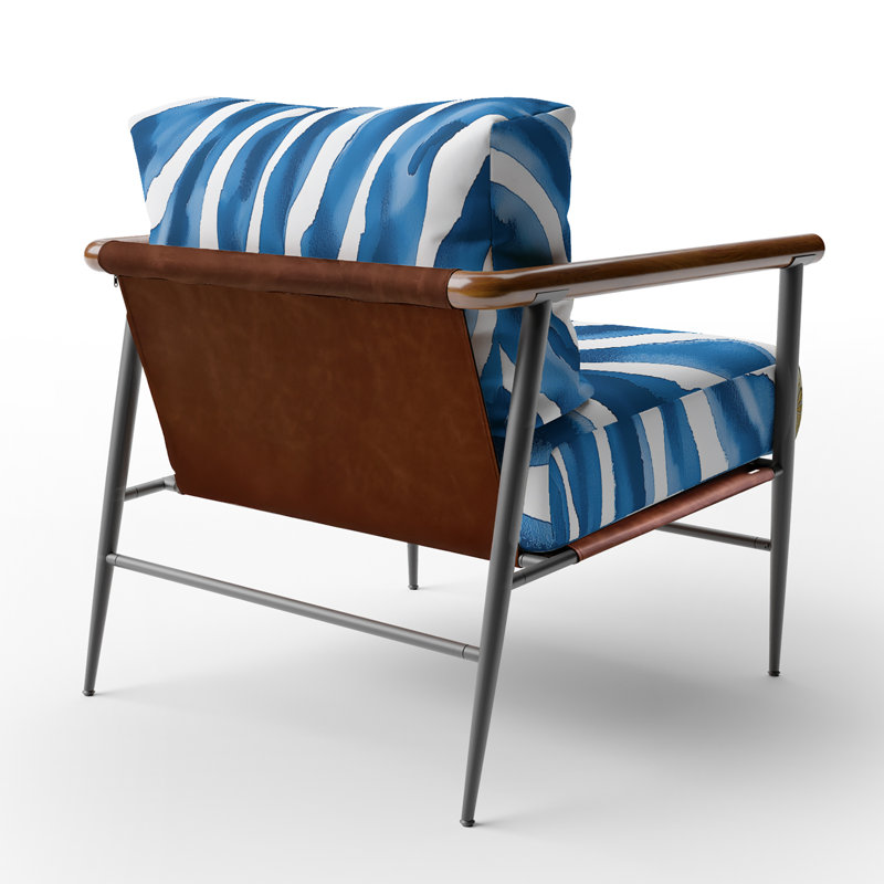 Chaise à accoudoirs rembourrée Zebra, Noir, noir, noir, noir, Bleu marine/blanc