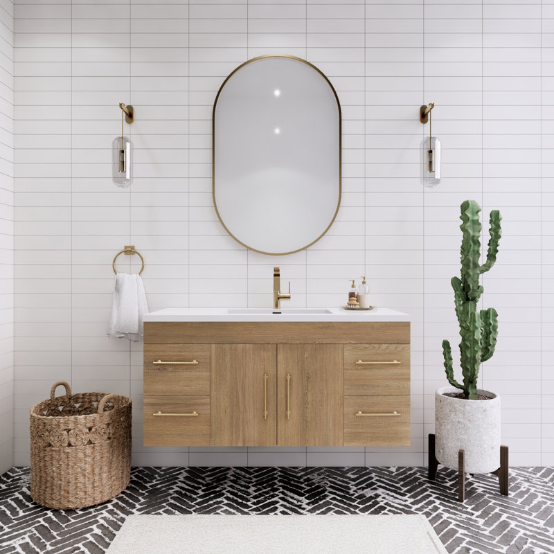 Spring Single Bathroom Vanity with Acrylic Top, Teak Oak