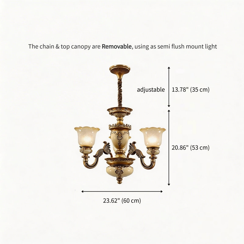 European Retro Style Chandelier Light, 20.8'' H X 23.6'' W X 23.6'' D, 3 Lights