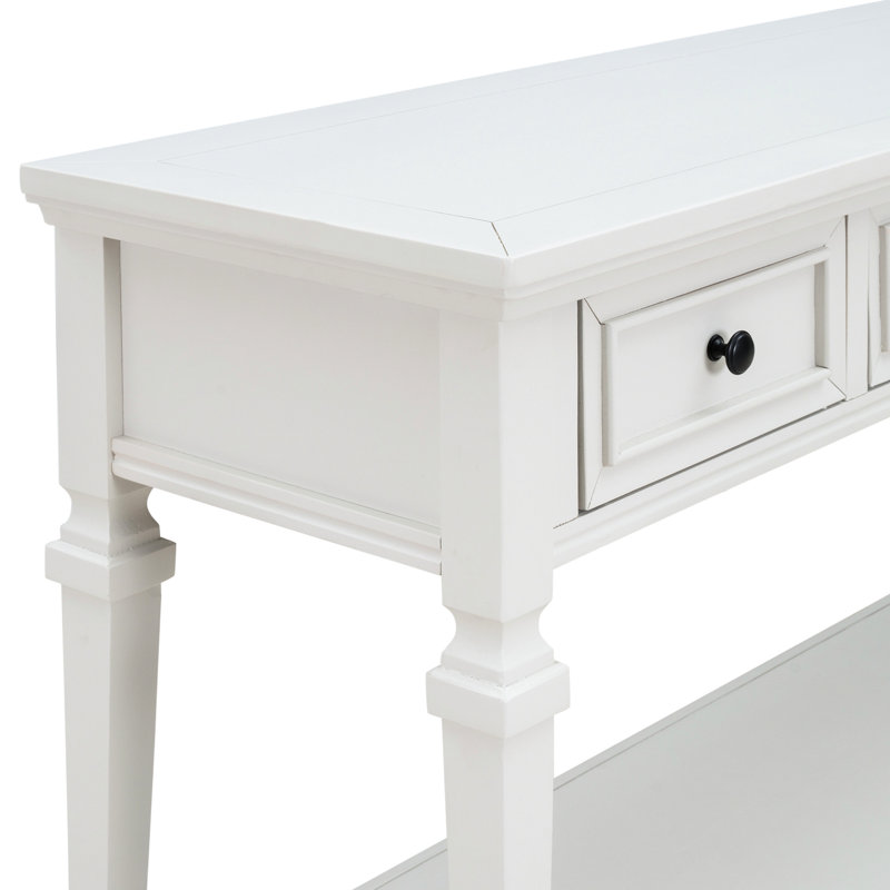 Console simple avec trois tiroirs et tablette inférieure - tiroirs blanc antique. Bois massif. Spacieux pour le rangement. Capacité de table de 220 lb, capacité de 66 17 tiroirs. 50 po de longueur x 15 po