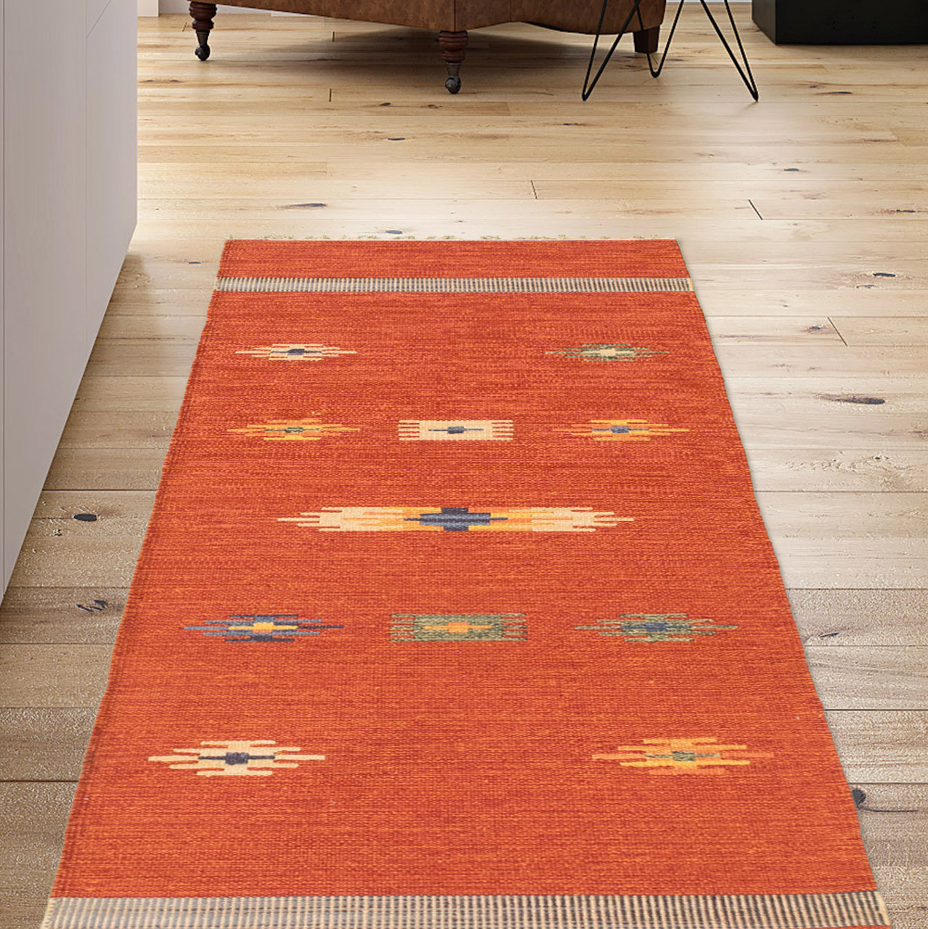 Foundry Select Iron Acton Geometric Handmade Kilim Wool Rust/Ivory/Blue ...