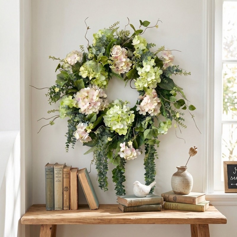 Couronne d'hortensia et d'eucalyptus 20 po