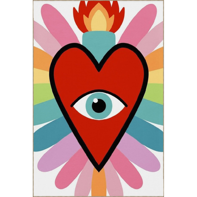 Tapis multicolore à motif de cœurs et de flammes à motif frangé et lavable à la machine