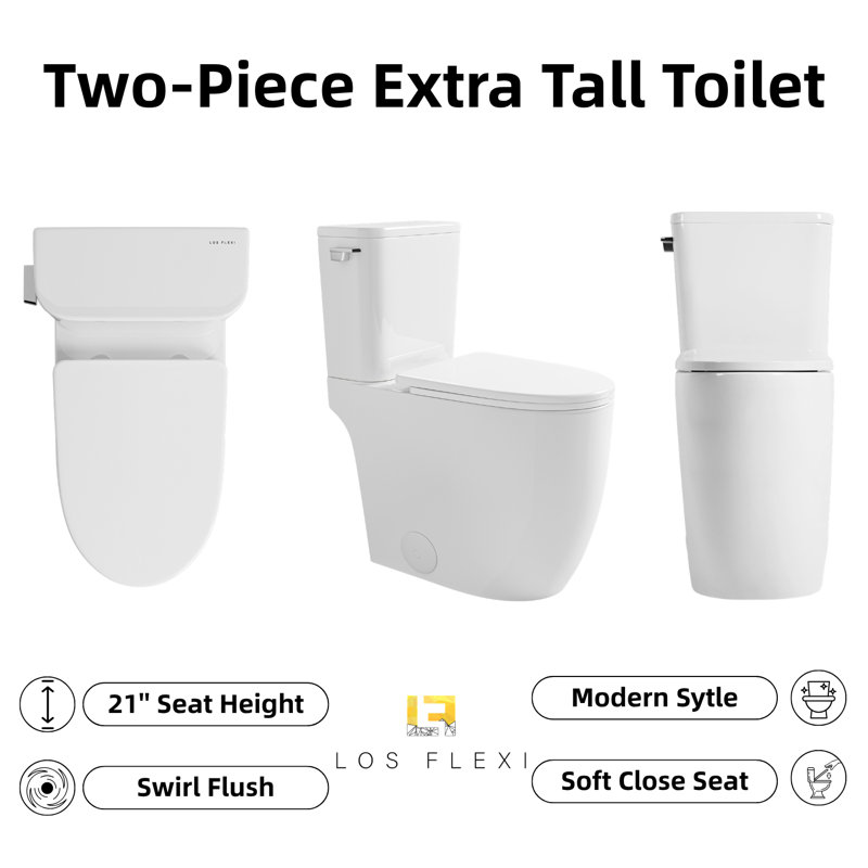 Los Flexi 21" Tall Two-Piece Skirted Toilet with Cyclone Flush, Elongated Bowl & Soft-Close Seat, Glossy White