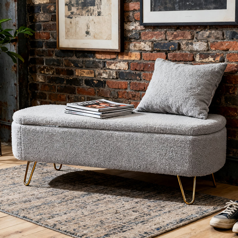 Banc de rangement avec repose-pieds Modern End, Gris