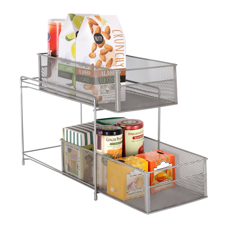 Seville Classics 2-Tier Metal Mesh Sliding Cabinet Baskets - Thumbnail 4