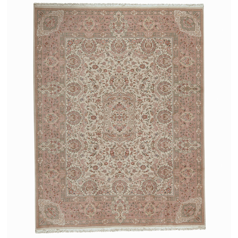 Tapis brun clair / ivoire de haute qualité noué à la main