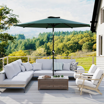 9'Solid Octagon Market Umbrella with Push-Button Tilt, Venting, and Internal Crank, Outdoor Patio Umbrella for Deck, Backyard, and Poolside, Green