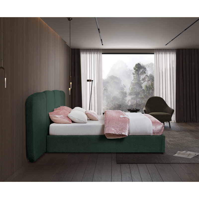 Shiloh Upholstered Platform Bed, King, Green Boucle Fabric