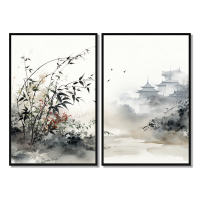 Art asiatique, art mural Sumi, Serenity X III, art mural global jaune 2 panneaux