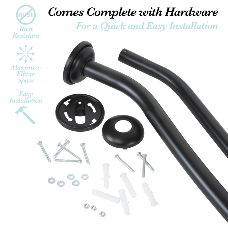 Matte Black Curved Wall Mounted Shower Rod 72"
