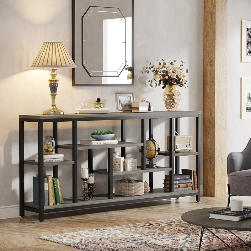 Nasser 70.86" Console Table, Gray, Black