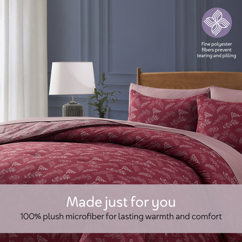 Nestl Botanical Bed in a Bag 7 piece Comforter Set with Sheets & Pillow Shams, Mulberry/Smoky Lavender