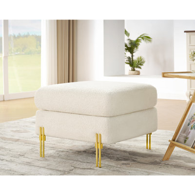 Upholstered Bouclé Square Ottoman with Metal Legs, Large Ottomans