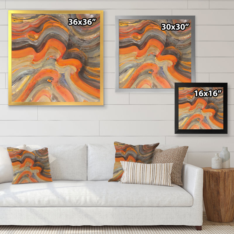" Abstract Gilded Orange Waves ", 16" H x 16" W x 1" D, Gold Framed
