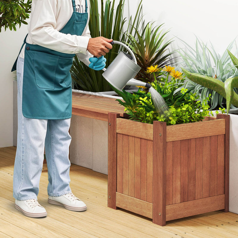 Boîte à fleurs en bois franc avec banc, siège spacieux, fond ouvert, parfait pour les herbes, 1
