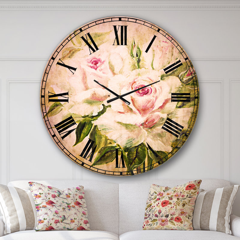 Trois roses roses - Horloge murale traditionnelle, Surdimensionné