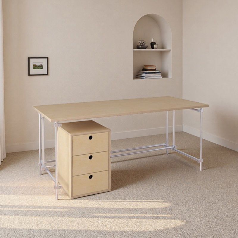 Bureau d'ordinateur à trois tiroirs Durable, Beige, H 29,52 po x l 82,67 po x P 33,46 po
