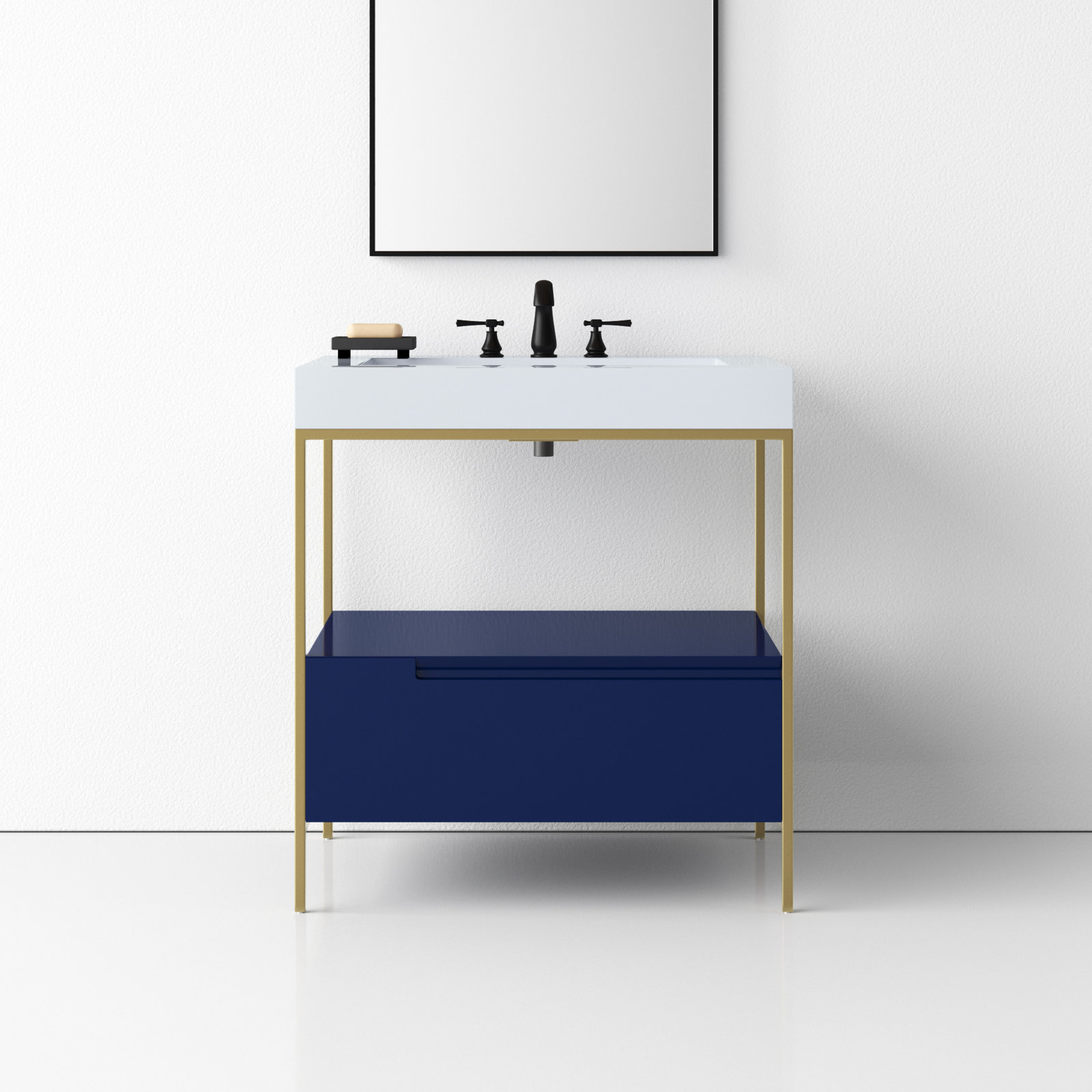 Armida 30" Cedar Single Bathroom Vanity, Navy Blue, White, White