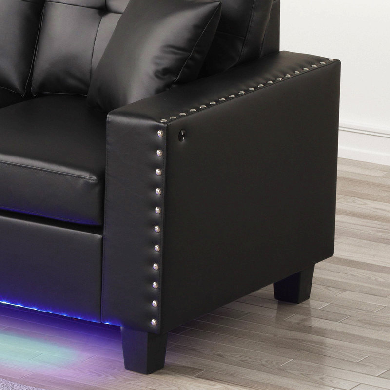 Sorrento Reversible Sectional Sofa Chaise With Led Light, Usb Port, Nailhead Trim, Throw Pillows, Tufted Cushion