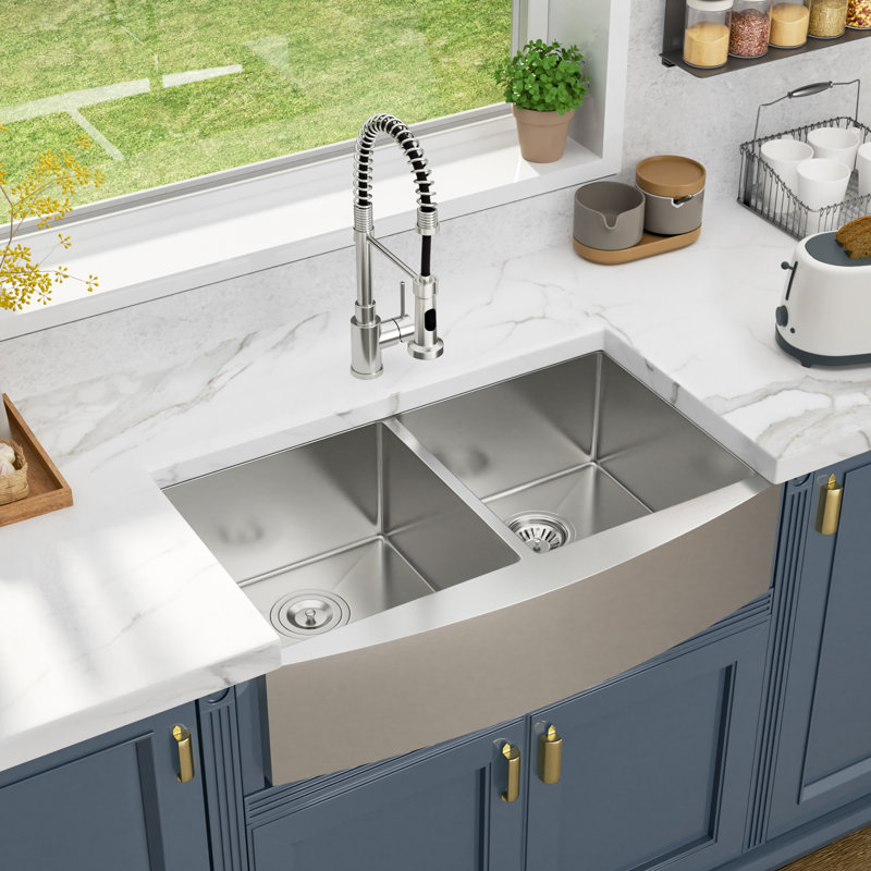 36" L x 20" W Double Bowl 50/50 Farmhouse/Apron Kitchen Sink Stainless Steel Single Bowl Kitchen Sink, 9" H x 36" L x 20" W