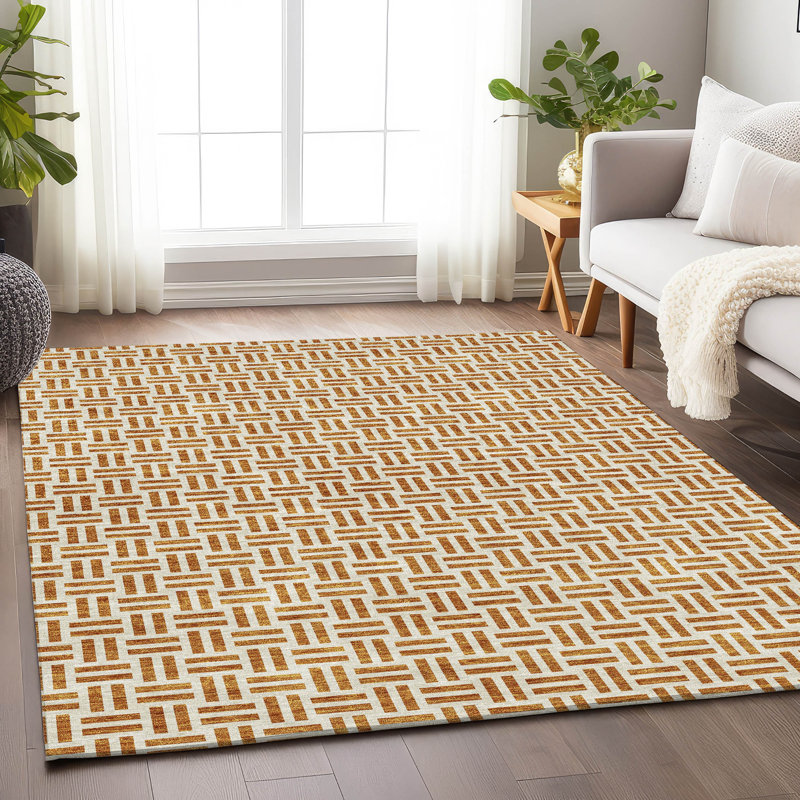 Premium Machine Washable Prisco Copper Rug, Rectangle 10' x 14'