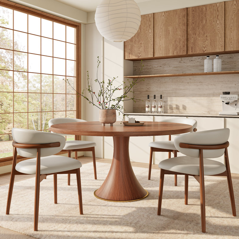 5 pi / 7 piédestal rond en bois massif Alpharetta Farmhouse, H 29,52 po x L 53,15 po x l 53,15 po, 5 pièces: table, 4 chaises