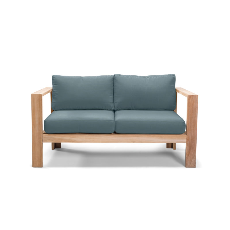 Sonoma 59'' Wide Teak Loveseat with Sunbrella Cushions, Cast Lagoon Sunbrella® Plainweave