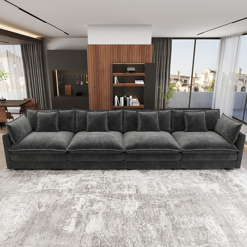 146.5'' Modern Minimalist Style Chenille 4-Seat Sofas, Gray