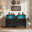 Grande table de chevet à 2 tiroirs 23,4 po avec station de charge et lumières DEL Wrought Studio ™ avec table d'appoint et table de bout avec rangement ouvert-1829670741