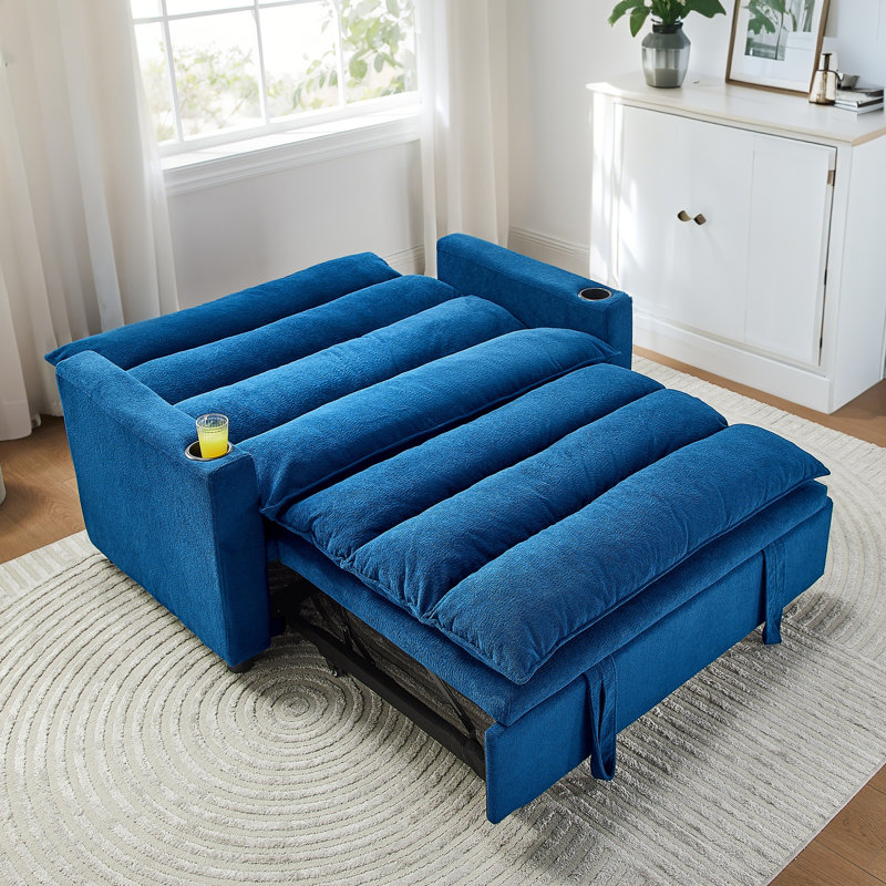 Convertible Sofa Bed, 3-In-1 Multi-Functional Velvet Sleeper Couch Pull-Out Bed, 47'' Loveseat Chaise Lounge With Adjustable Backrest