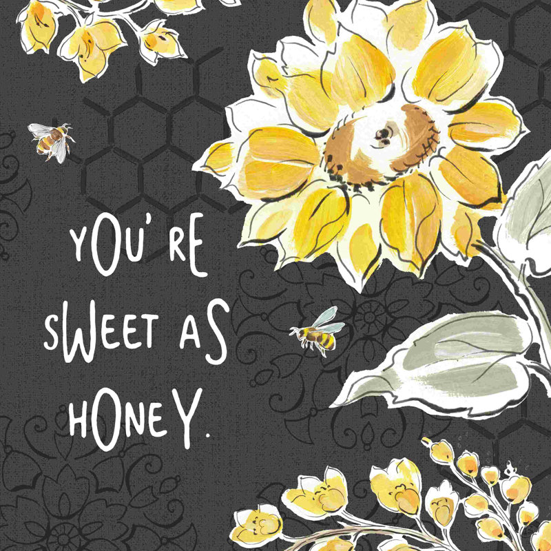 «Bee Happy III Black» par Daphne Brissonnet - peinture sur toile tendue, H 12 po x l 12 po, Non, Toile tendue