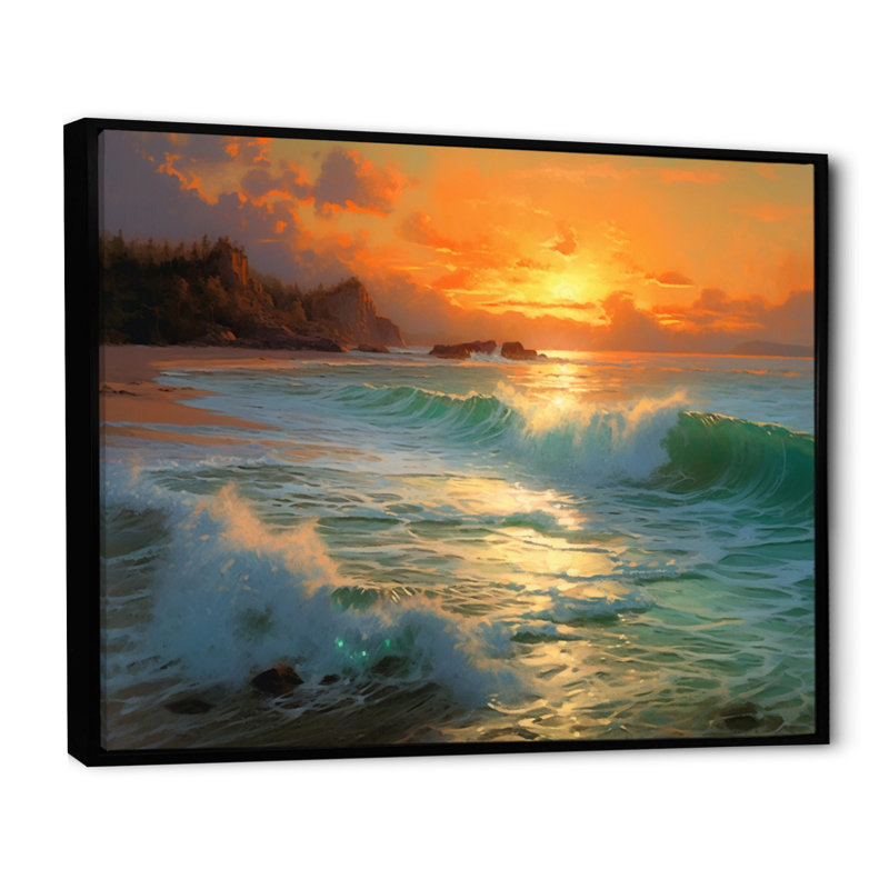 " Sand And Blue Caribbean Sea VII ", H 24 po x l 32 po x P 1 po, Cadre flottant noir